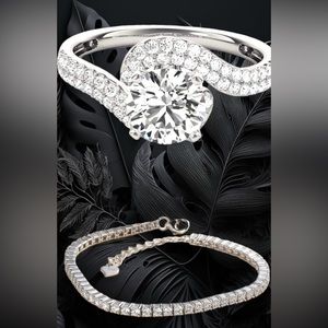 18k silver ring & 925 tennis bracelet
